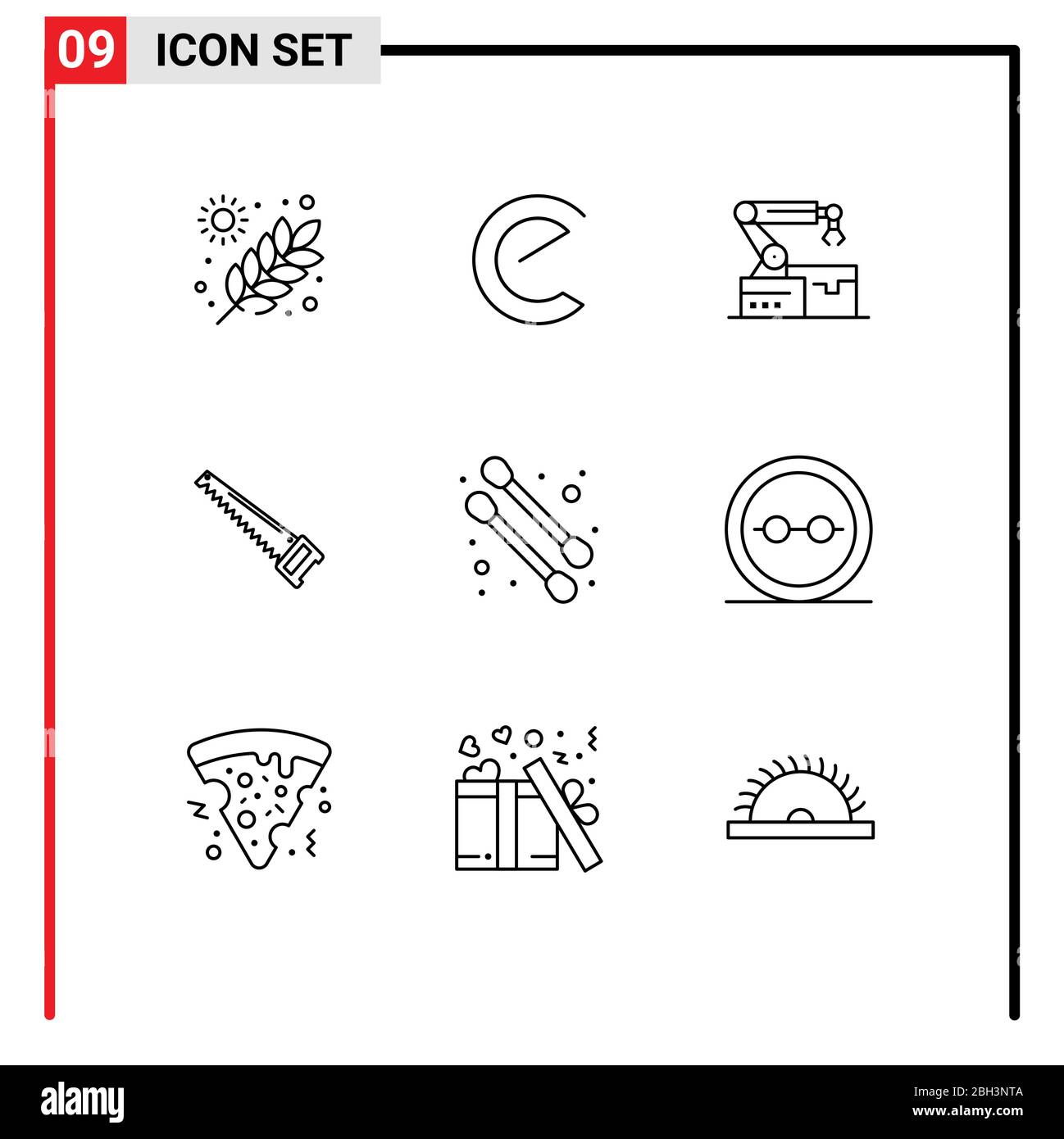 9 Creative Icons Modern Signs and Symbols of beauty, construction, atoumated, bade, saw Editable Vector Design Elements Stock Vector