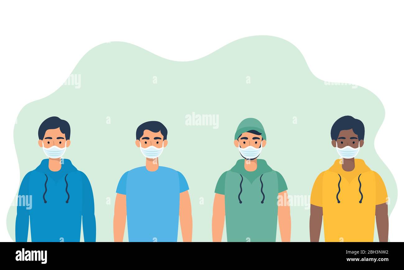 interracial young men using face masks characters Stock Vector Image ...