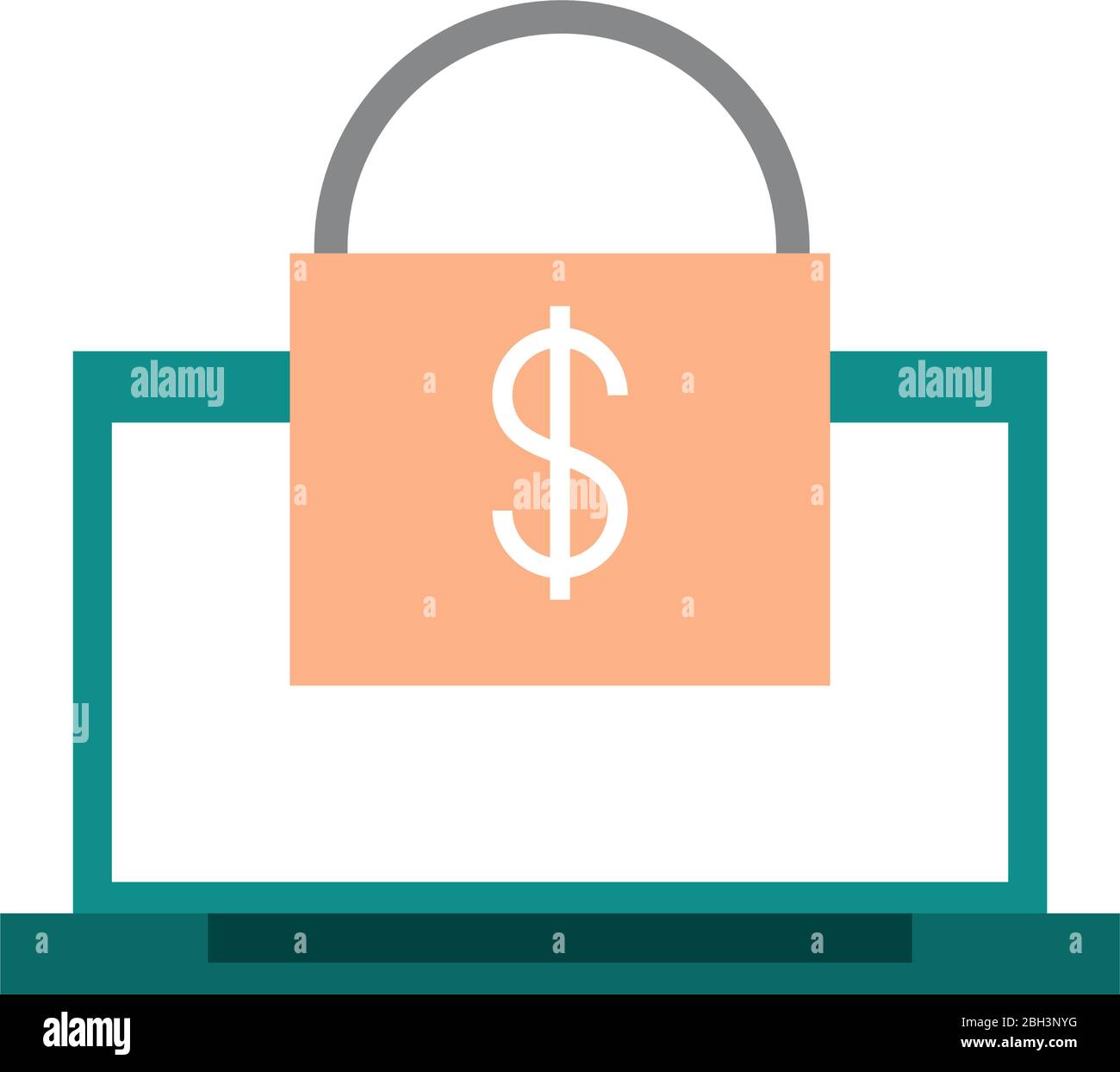 mobile banking, laptop computer money security transaction vector illustration flat style icon Stock Vector