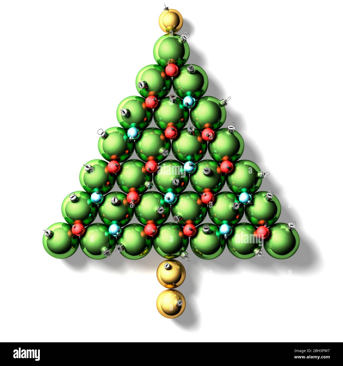 Christmas tree of baubles. Xmas decorations. White background. Graphic. Stock Photo