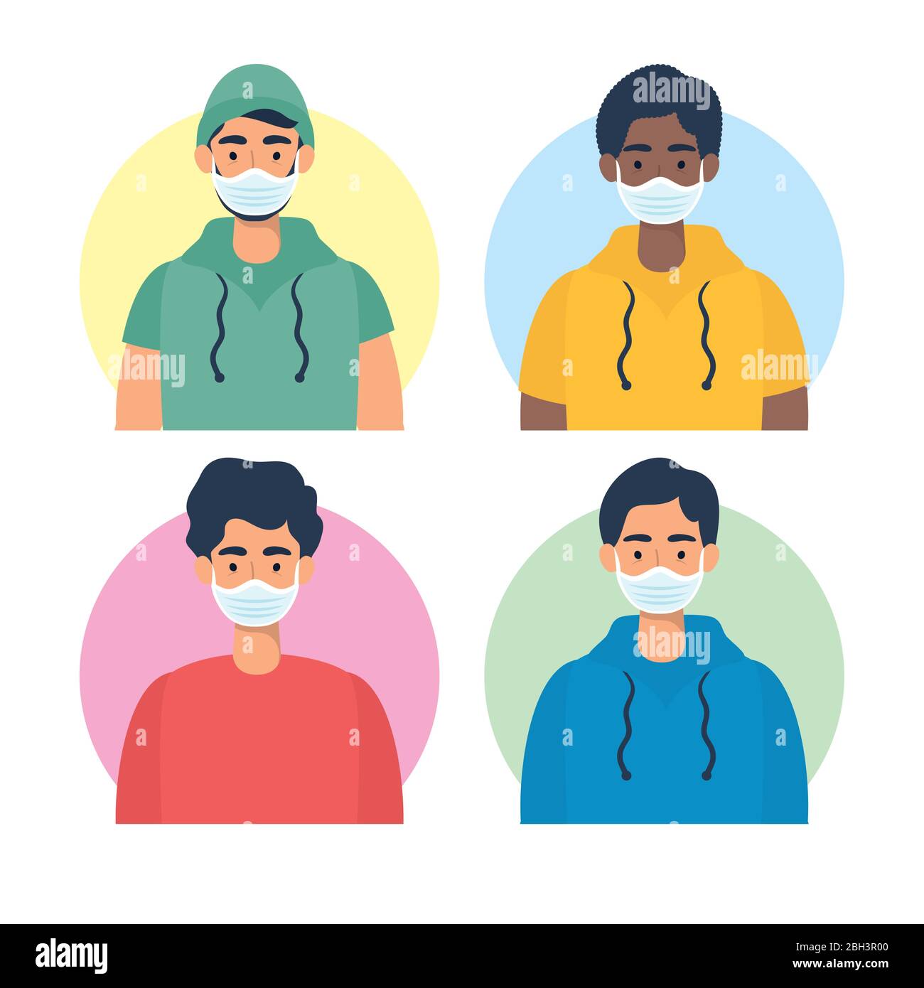 interracial young men using face masks characters Stock Vector Image ...