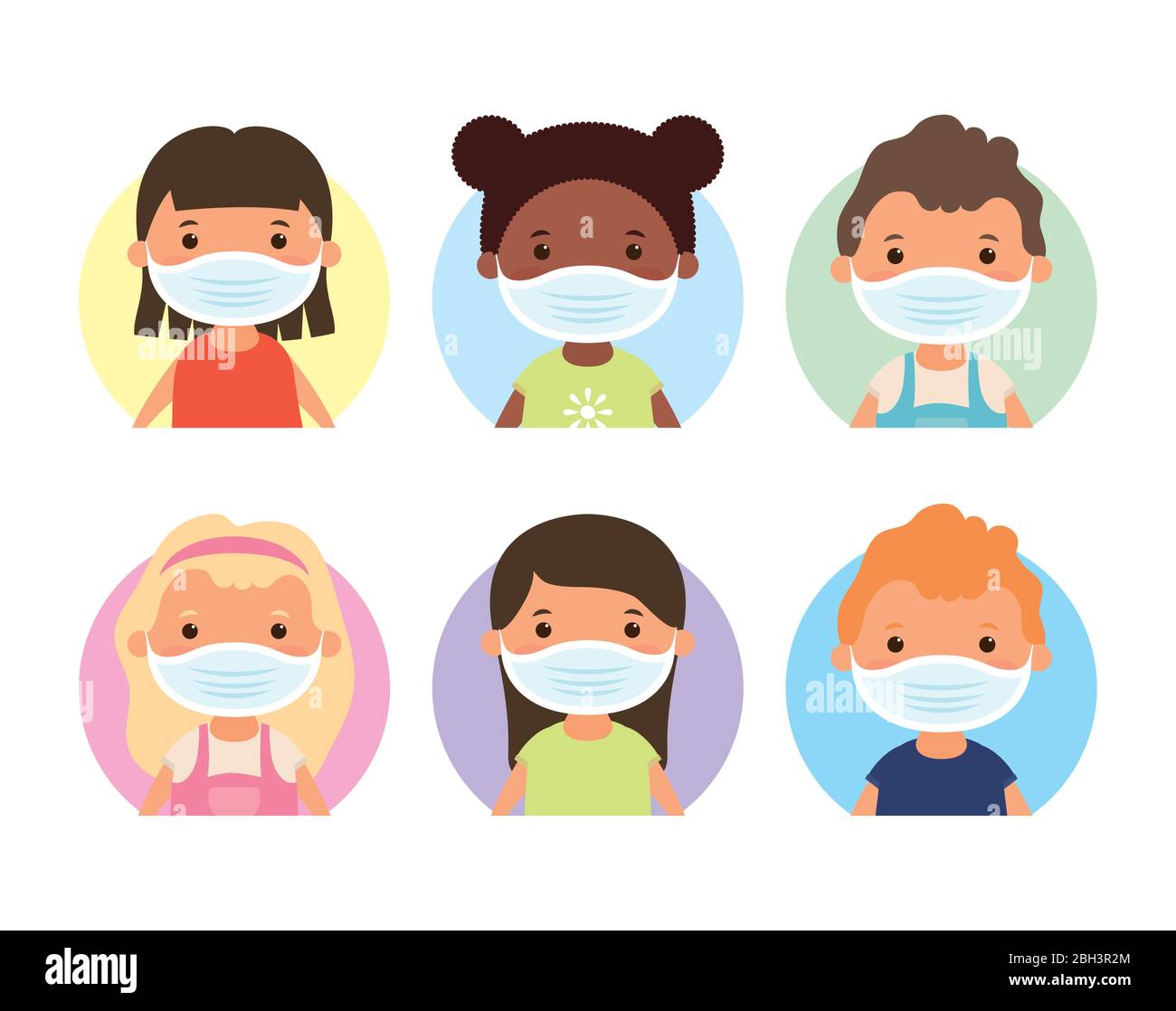 interracial little kids using face masks characters Stock Vector Image ...