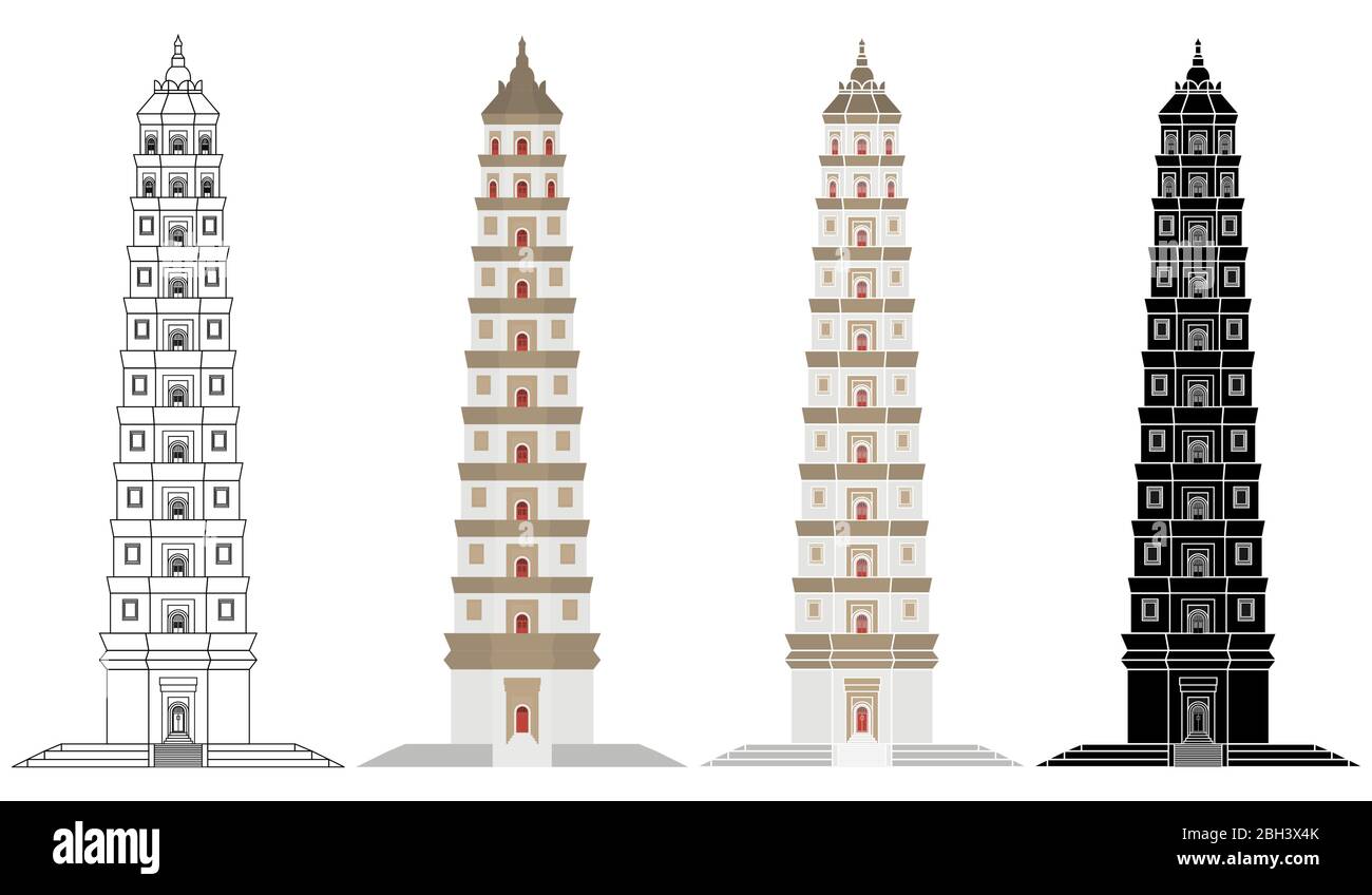 Liaodi Pagoda in front view Stock Vector