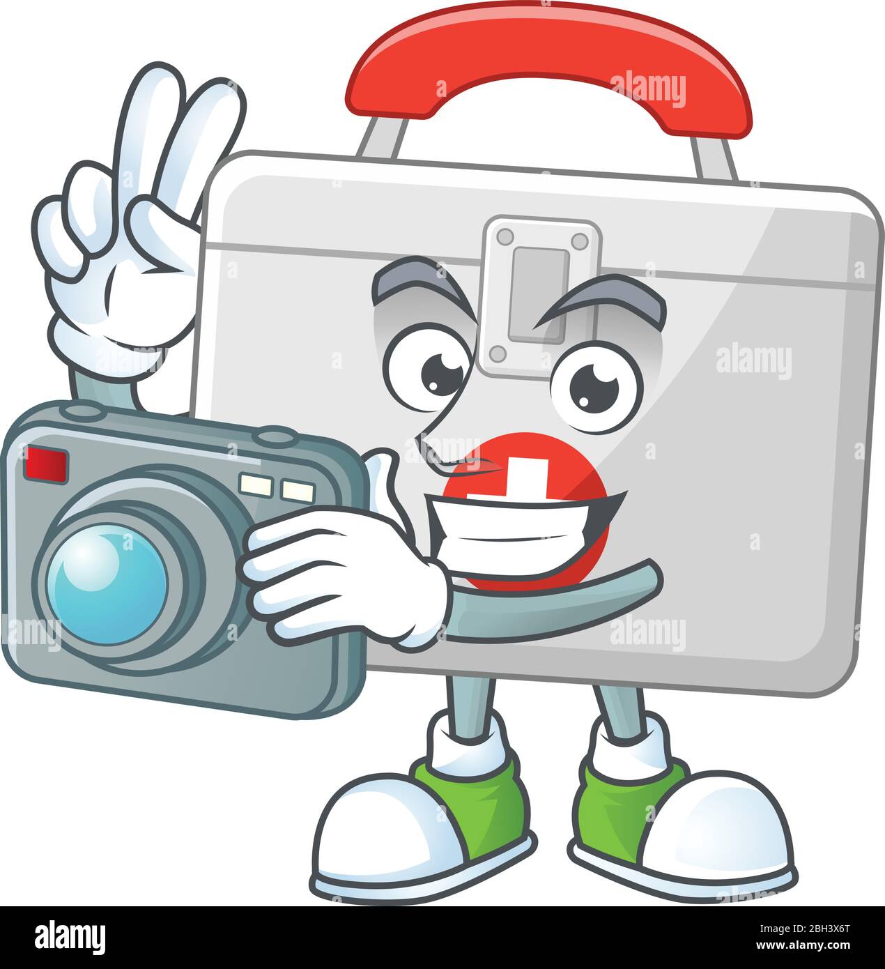 First aid kit photographer mascot design concept using an expensive ...