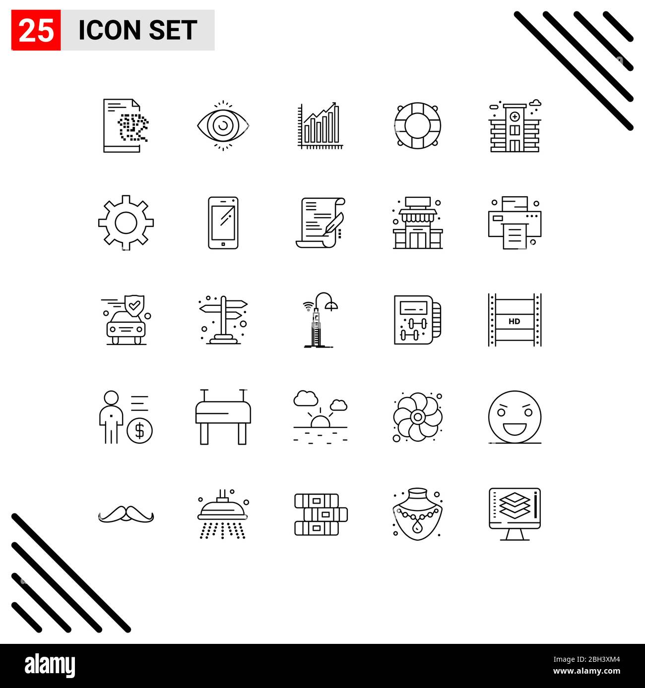 25 Universal Line Signs Symbols of life, summer, business, lifeguard, trends Editable Vector Design Elements Stock Vector