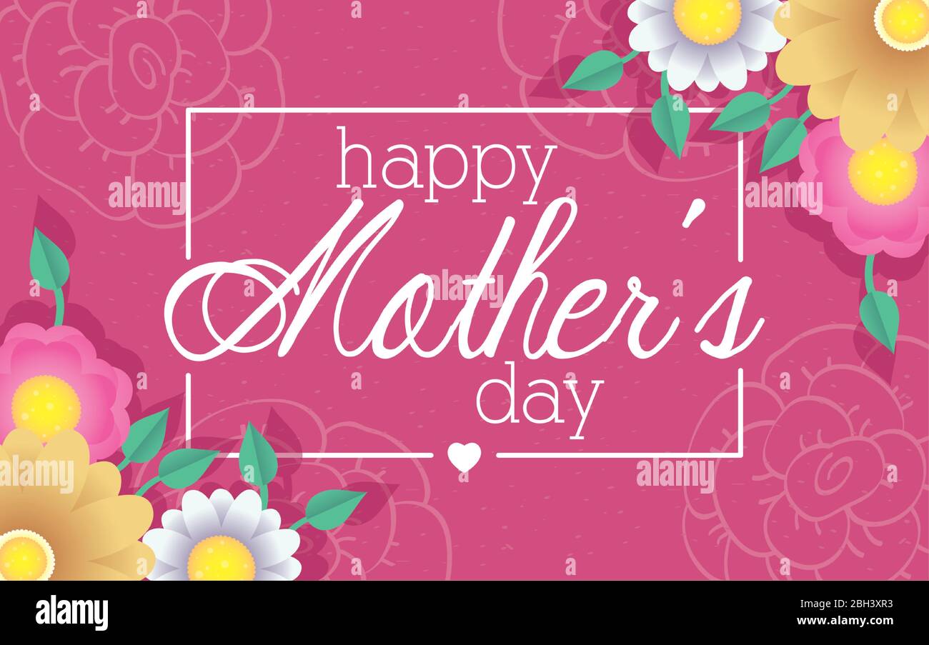 happy mothers day card with flowers square frame Stock Vector Image ...