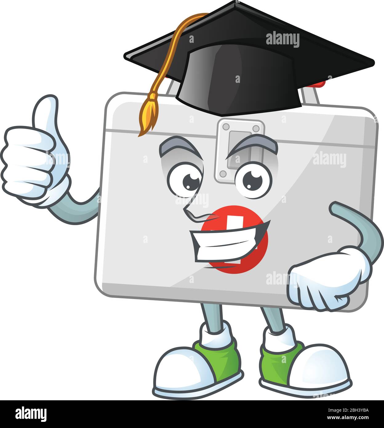Mascot design concept of first aid kit proudly wearing a black ...