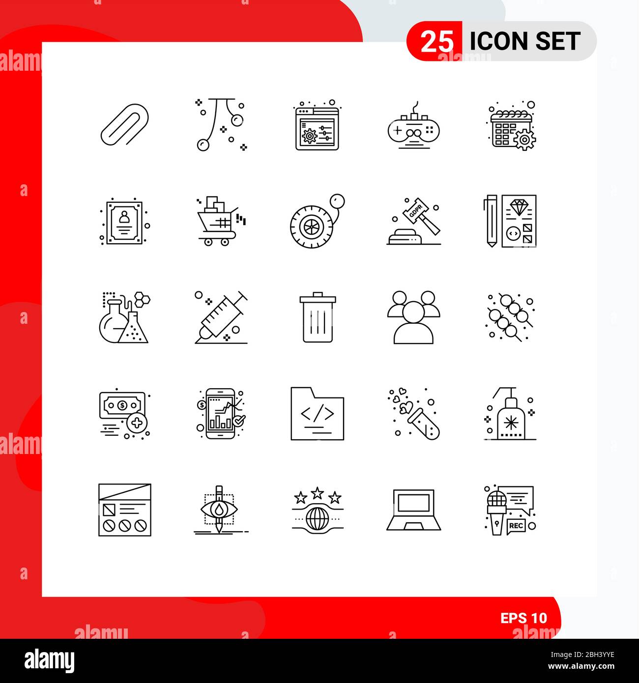Universal Icon Symbols Group of 25 Modern Lines of gear, game pad, festival, game controller, controller Editable Vector Design Elements Stock Vector