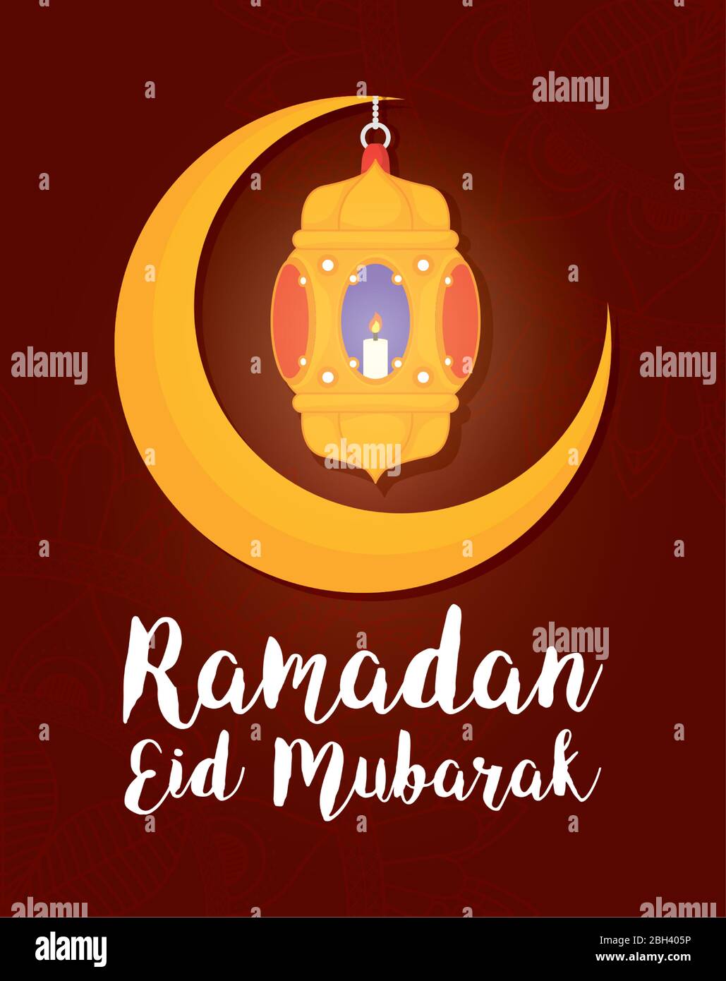 Eid Mubarak celebration with lantern hanging and moon Stock Vector ...