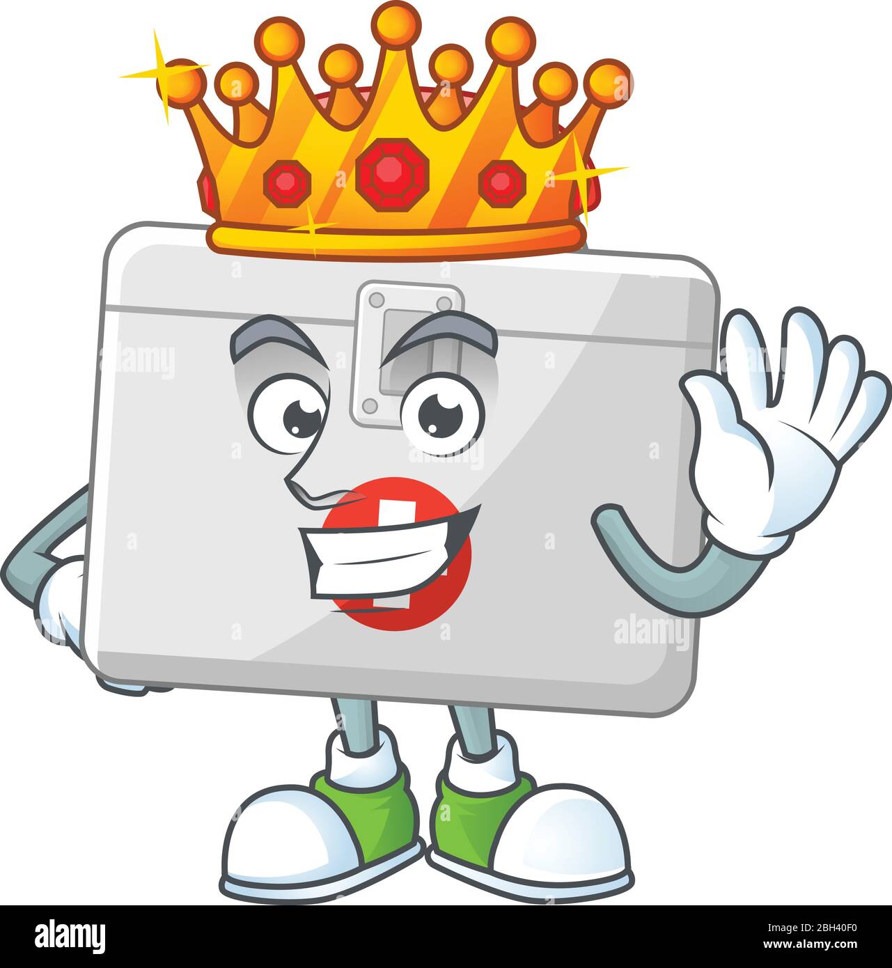 The Charismatic King of first aid kit cartoon character design wearing gold crown Stock Vector The Charismatic King of first aid kit cartoon character design wearing gold crown Stock Vector