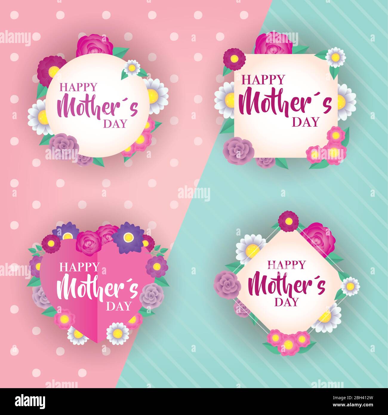 happy mothers day card with flowers set frames Stock Vector Image & Art ...