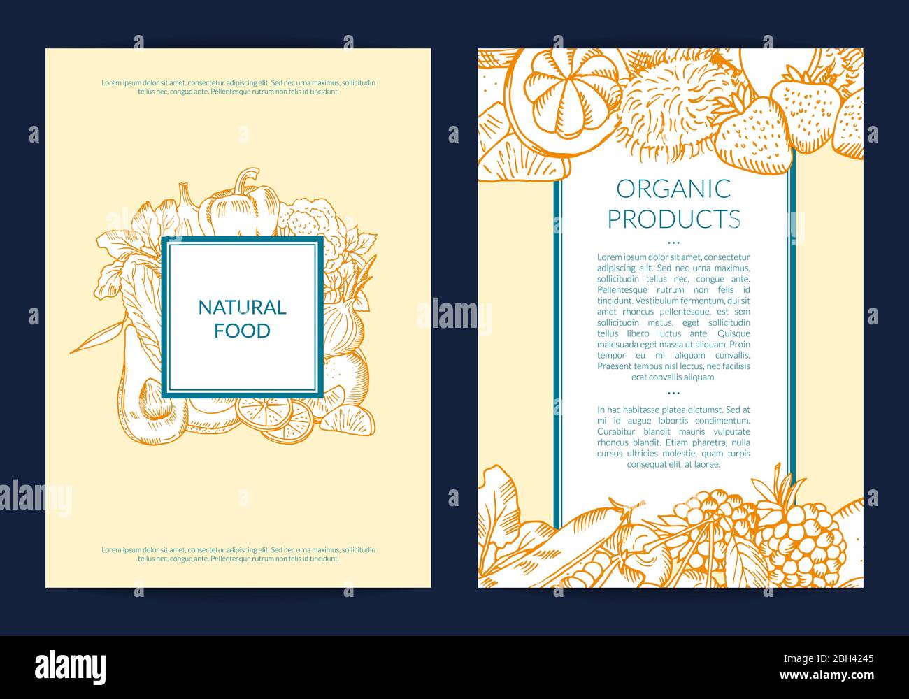 Vector handdrawn fruits and vegetables card, brochure, flyer template ...