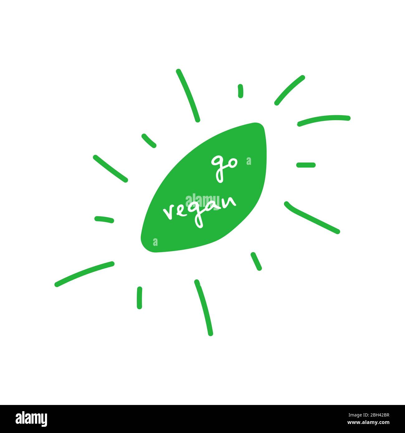 Go Vegan handwritten flat green leaf. Design element for packaging design and promotional material. Vector illustration. Stock Vector