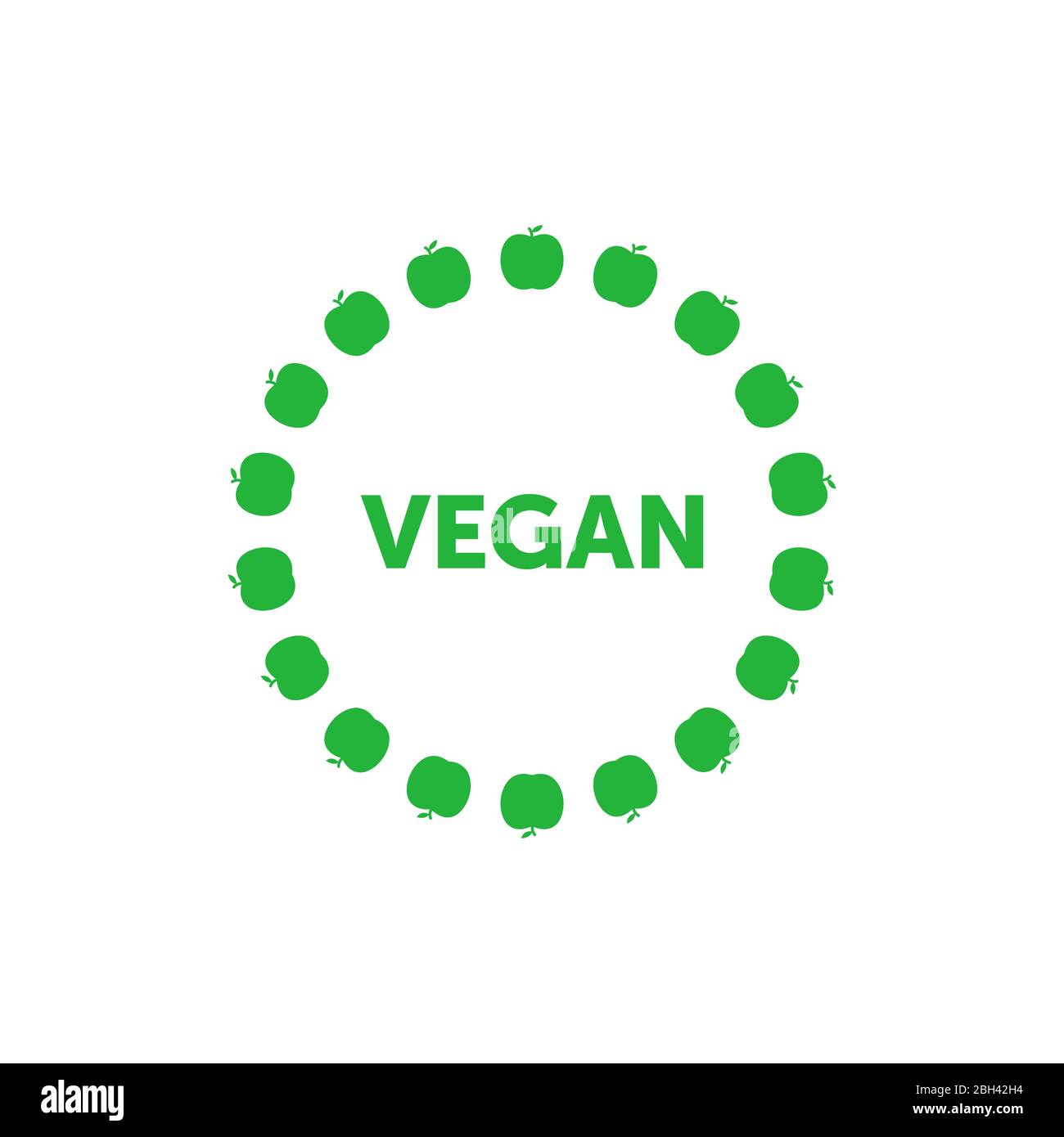 Vegan title about green apples circle around - badge. Design element for packaging design and promotional material. Vector illustration. Stock Vector