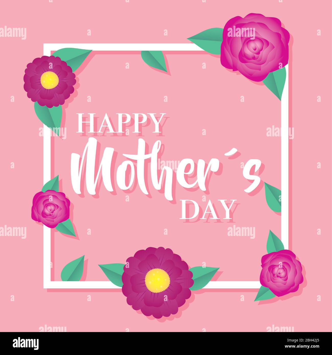 happy mothers day card with flowers square frame Stock Vector Image ...