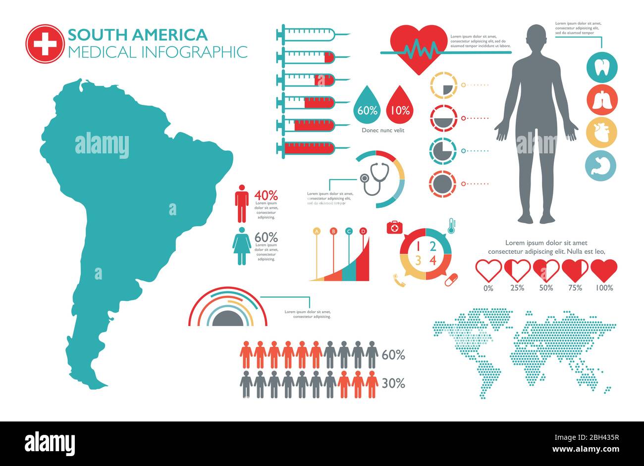 South America medical healthcare infographic template with map and charts Stock Vector Image