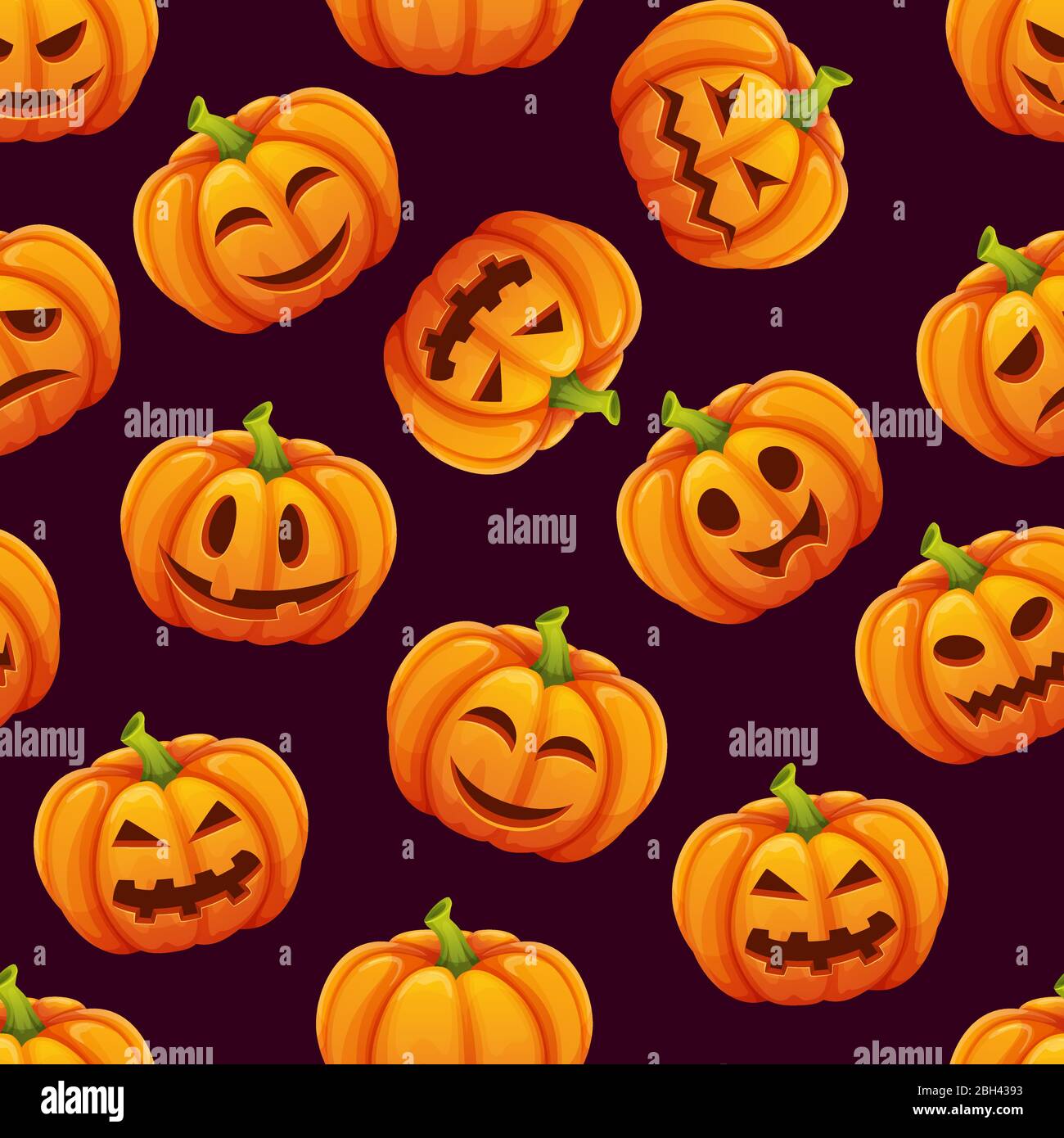 Halloween seamless pattern with different funny emotions of pumpkins ...