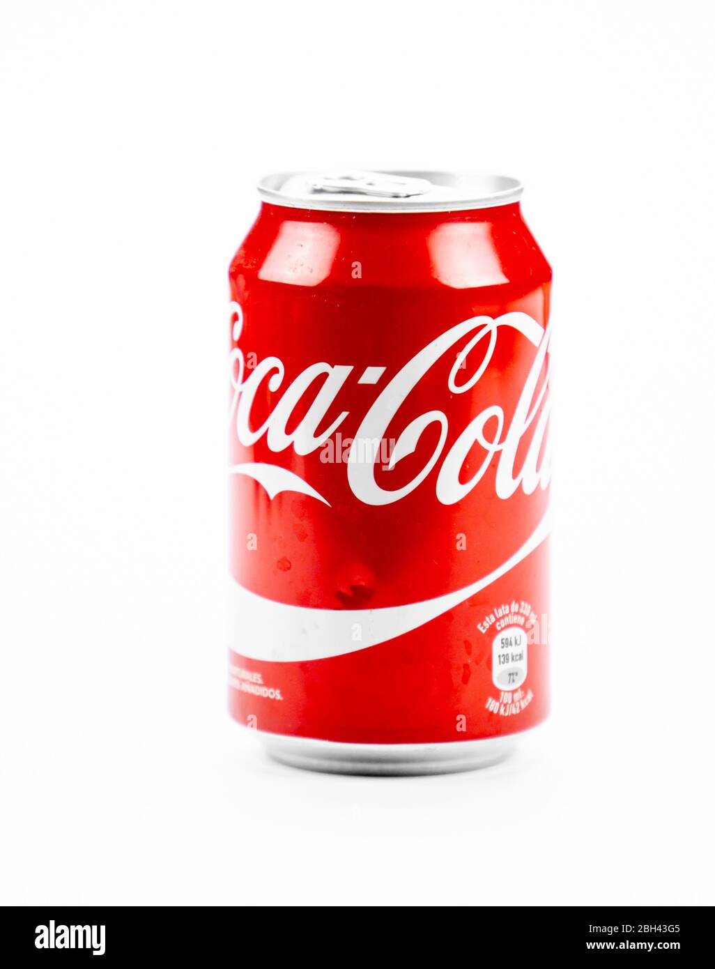 Atlanta, Georgia, USA April 4, 2020: aluminum Coca-Cola can isolated on white background Stock Photo
