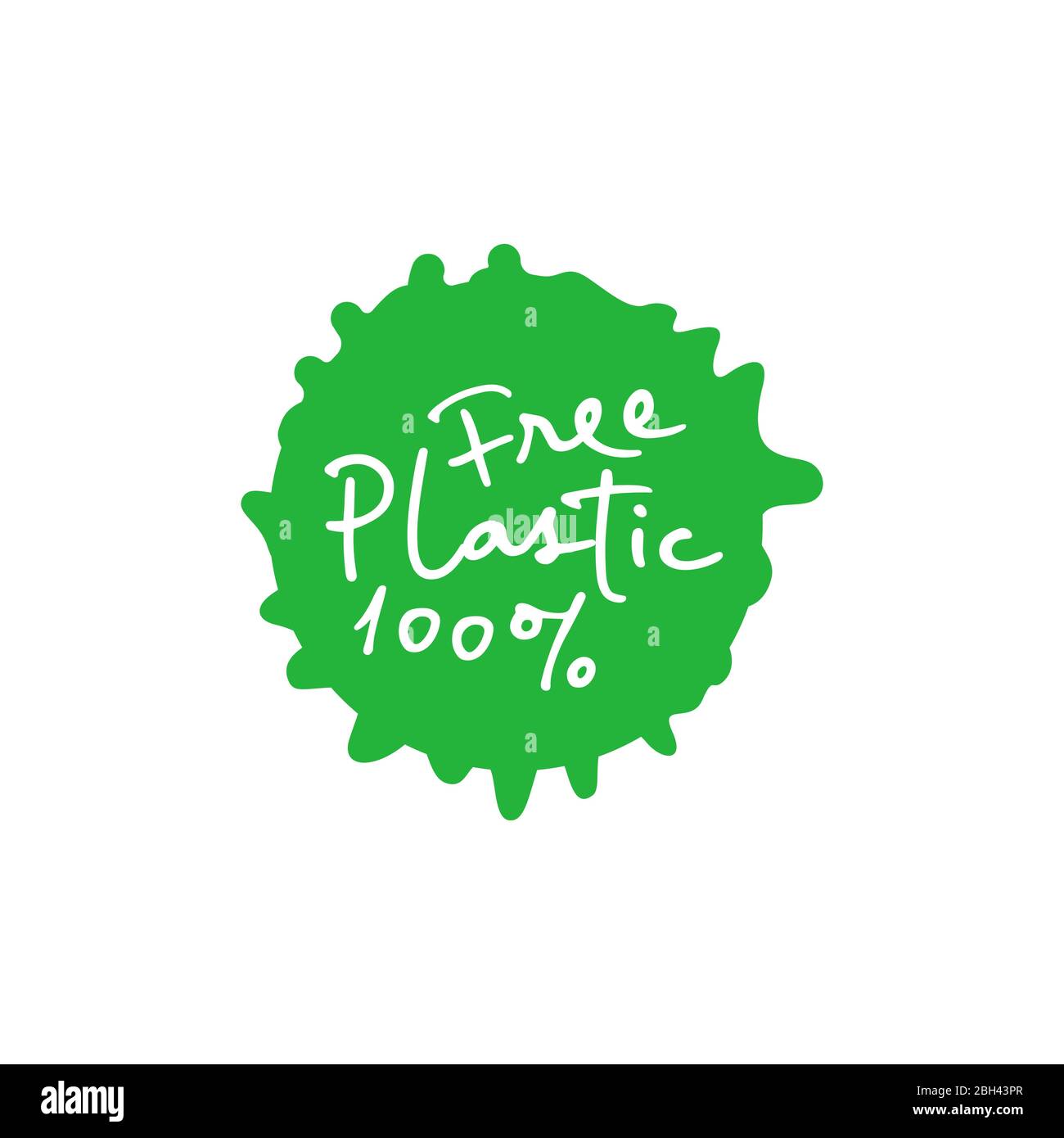 Plastic free 100 percent handwritten green emblem paint drop. Vector illustration. Stock Vector