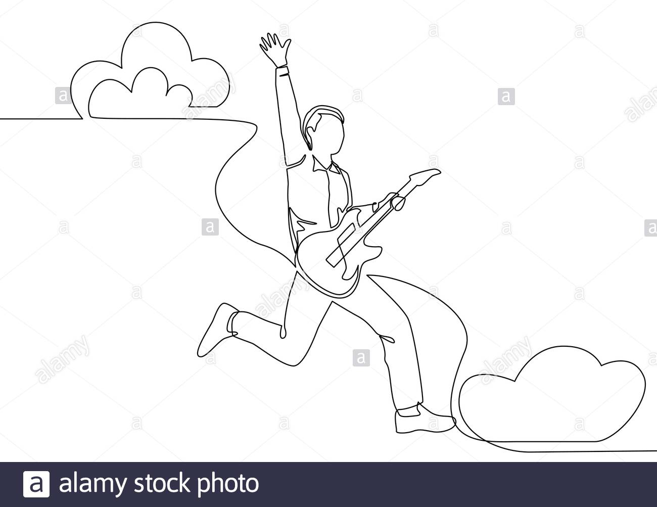 Single Line Drawing Of Young Energetic Guitarist Jumping At Stage And Playing His Electric Guitar Energetic Musician Artist Performance Concept Cont Stock Vector Image Art Alamy