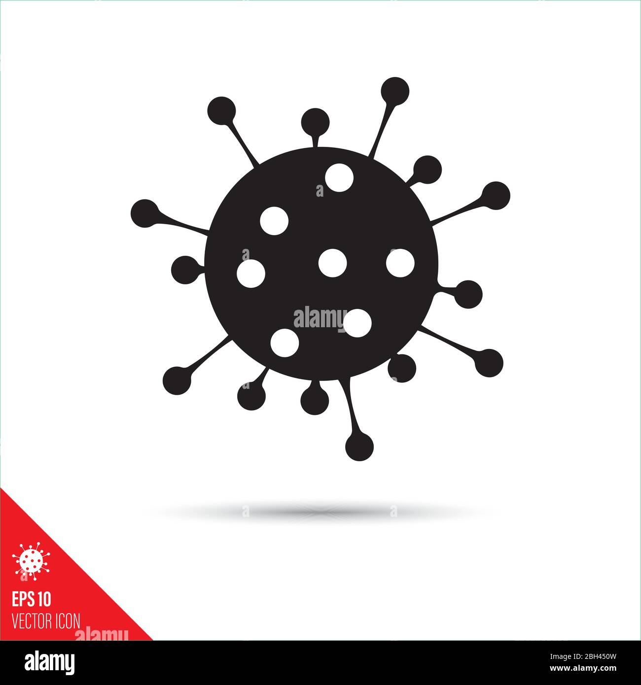 Corona virus vector glyph icon. Covid-19 pandemic pathogen germ solid black symbol on white background. Stock Vector