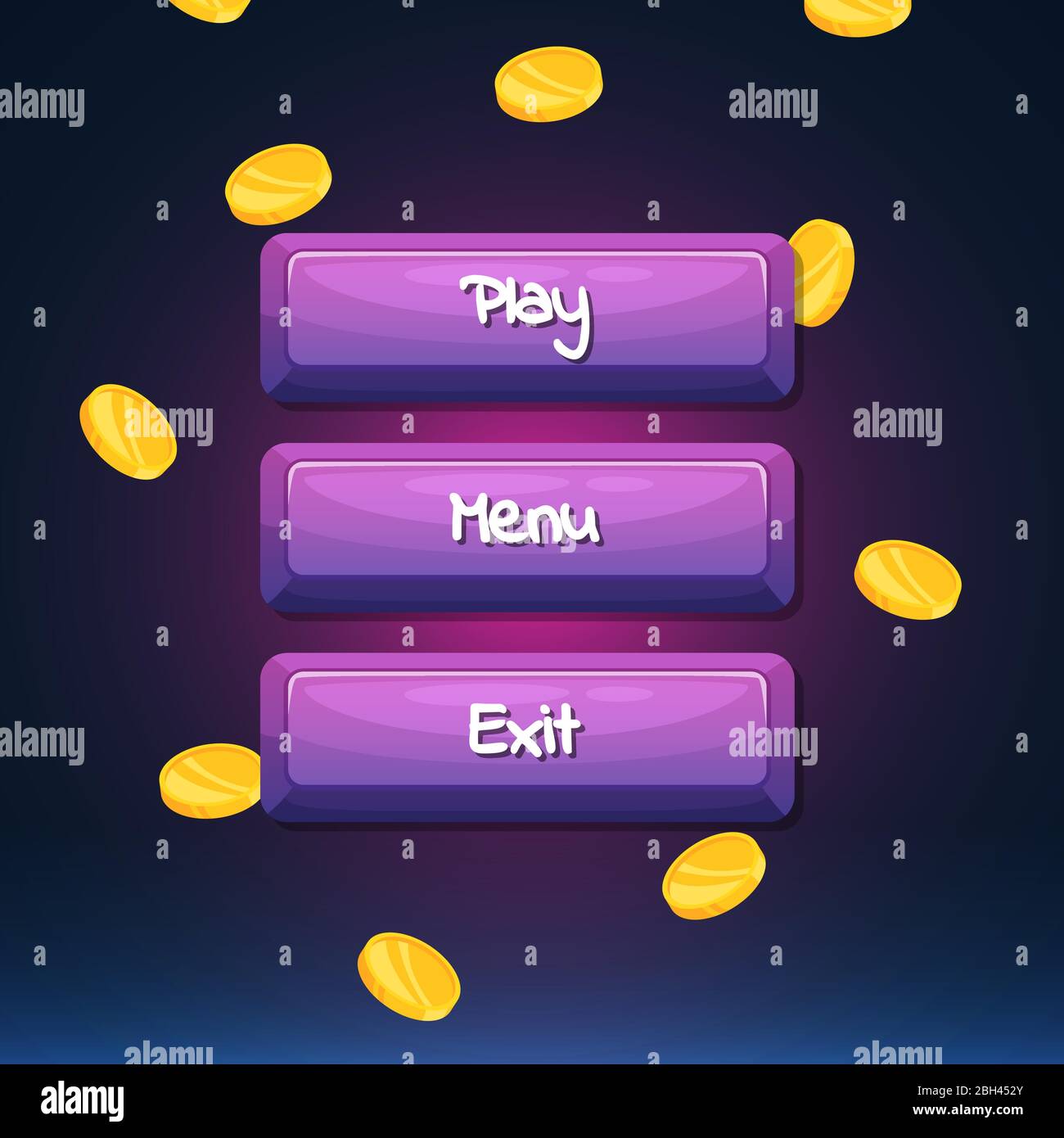 Vector cartoon style wooden buttons with text for game design on coins ...