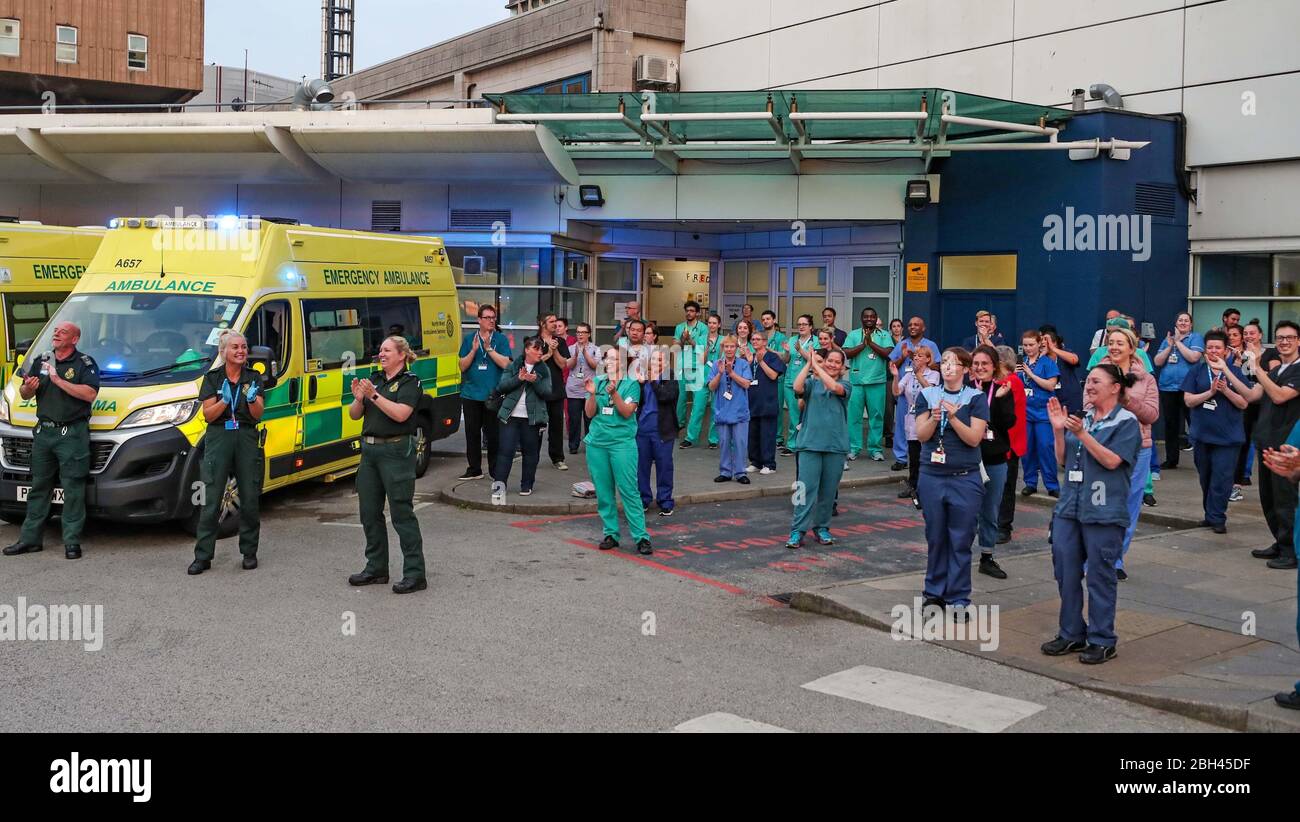 Nursing staff outside royal liverpool university hospital hires stock