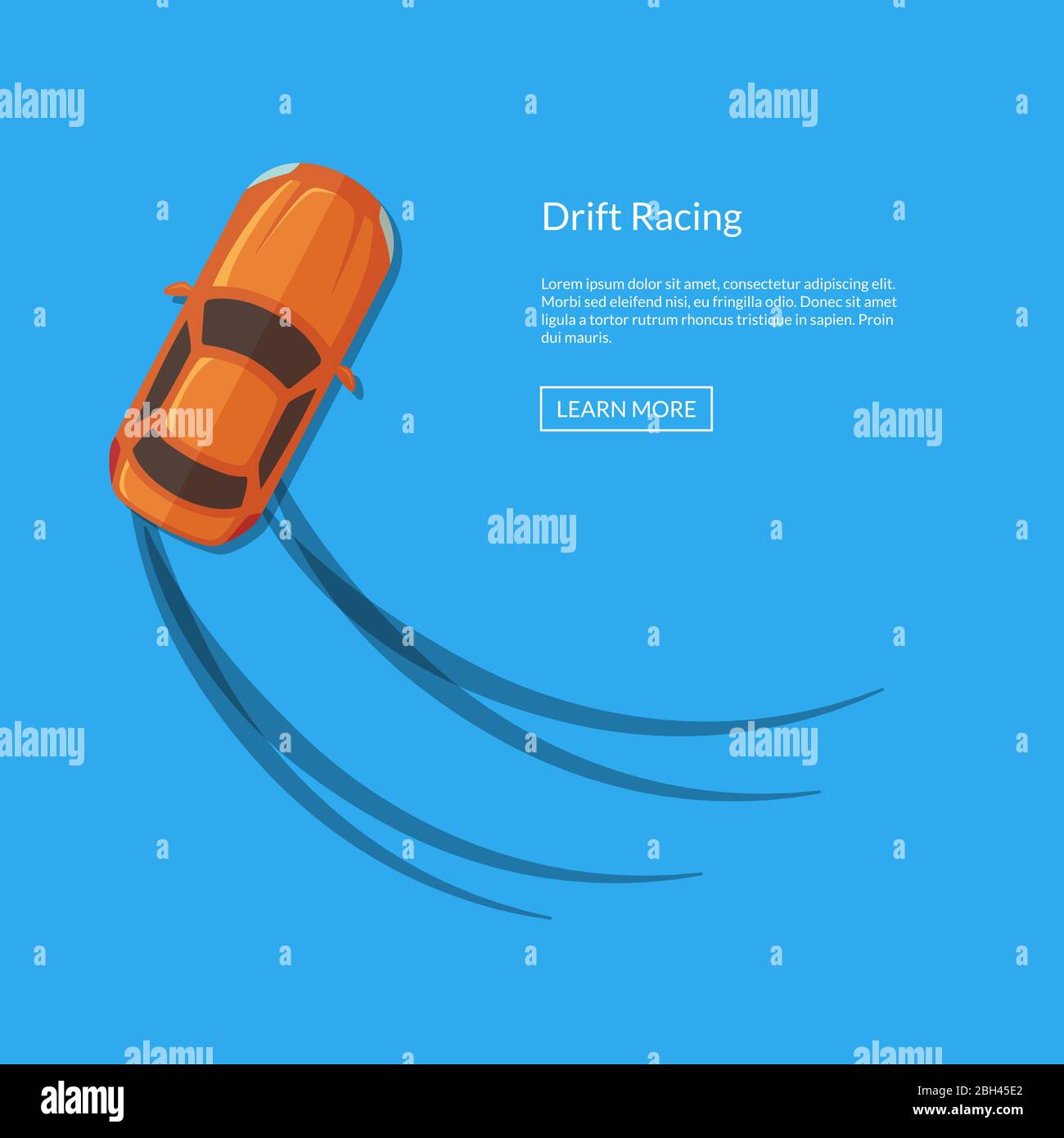 Vector drifting car top view with tire tracks illustration. Sport speed competition Stock Vector