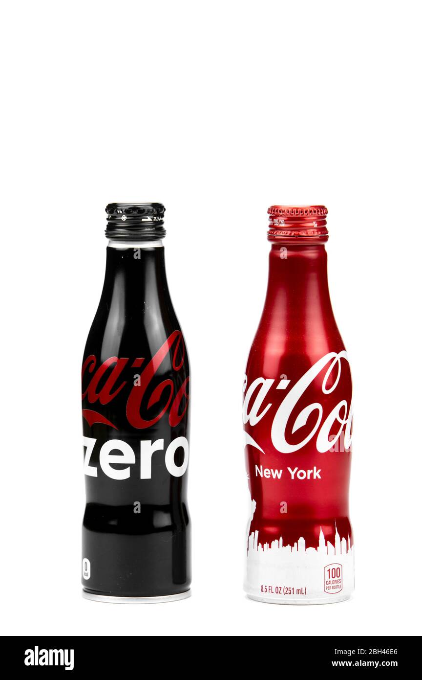 New York, USA 11/01/2020 CocaCola aluminum recyclable bottle