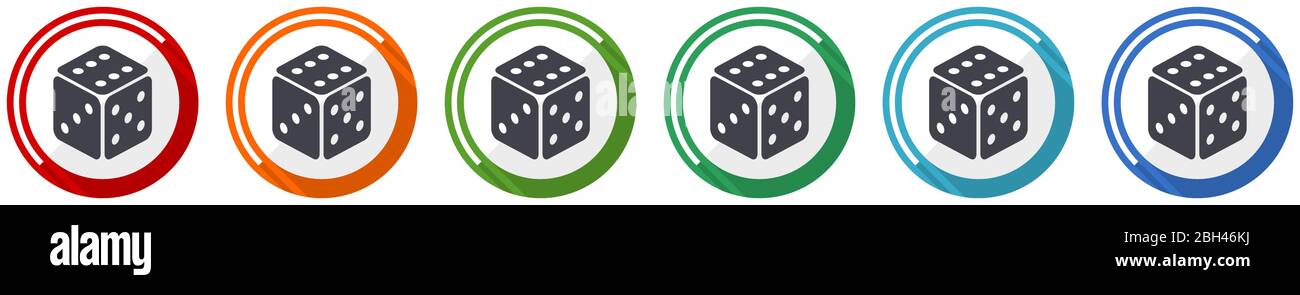 Game icon set, flat design vector illustration in 6 colors options for ...