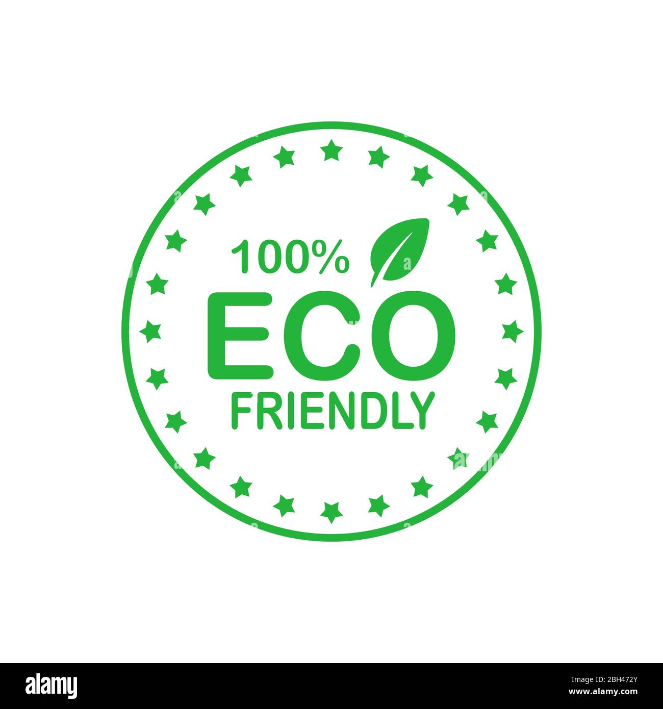 Eco friendly 100 percent green circle badge with leaf. Design element for packaging design and promotional material. Vector illustration. Stock Vector