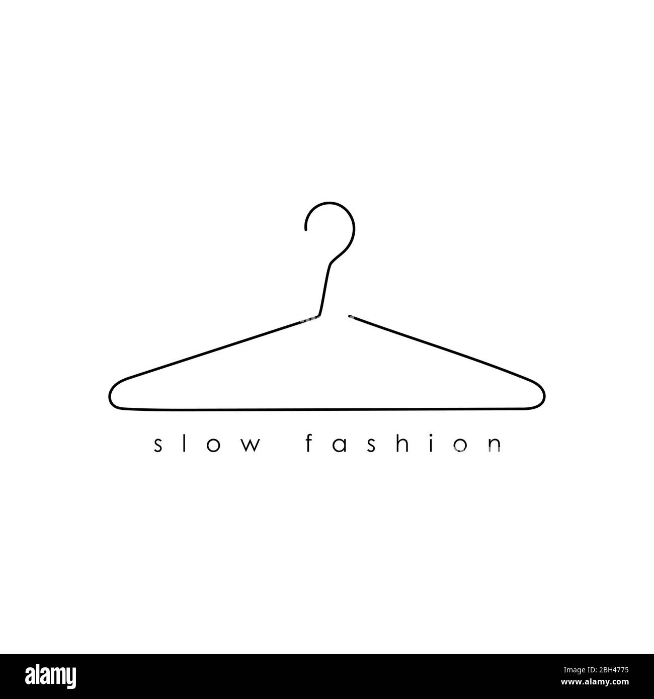 Minimalistic line hanger with inscription slow fashion. Design for posters, T-shirts, banners. Vector illustration. Stock Vector