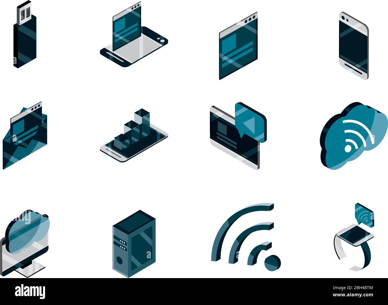technology device gadget digital isometric isolated icons set vector ...