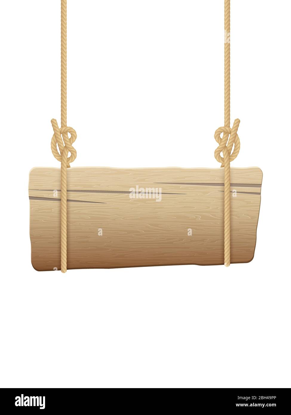 Wooden singboard hanging on ropes. EPS 10 vector Stock Vector