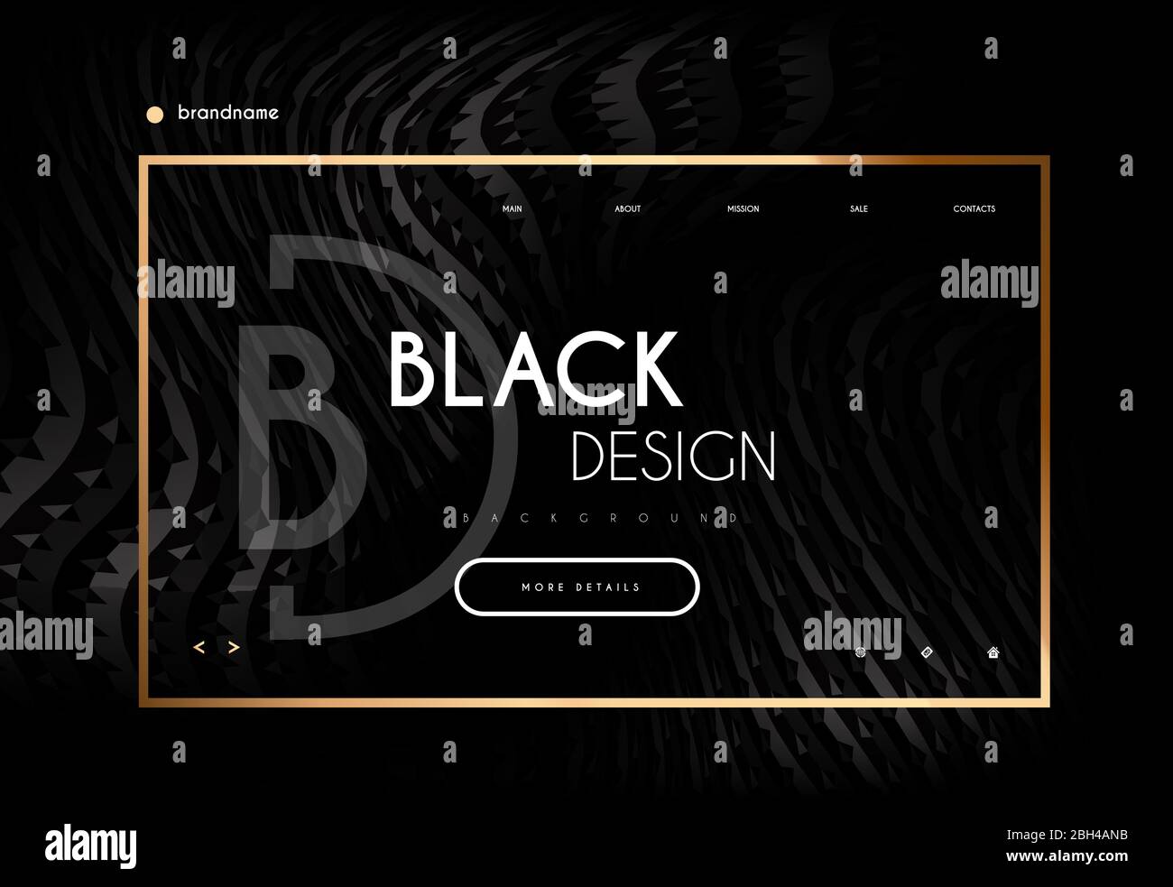 Web page design, landing page in black and gold minimalistic style. Vector Stock Vector