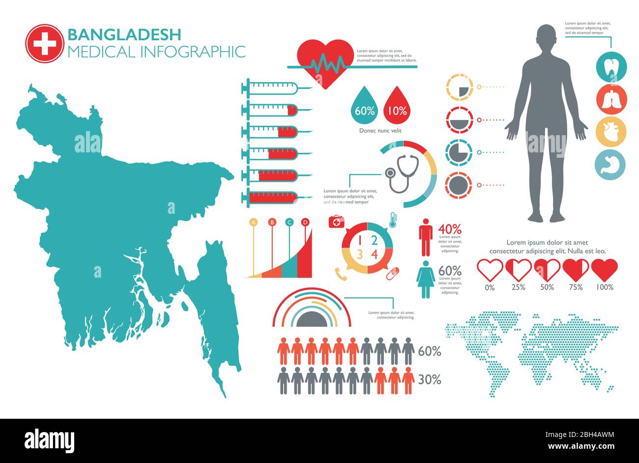 Bangladesh medical healthcare infographic template with map and