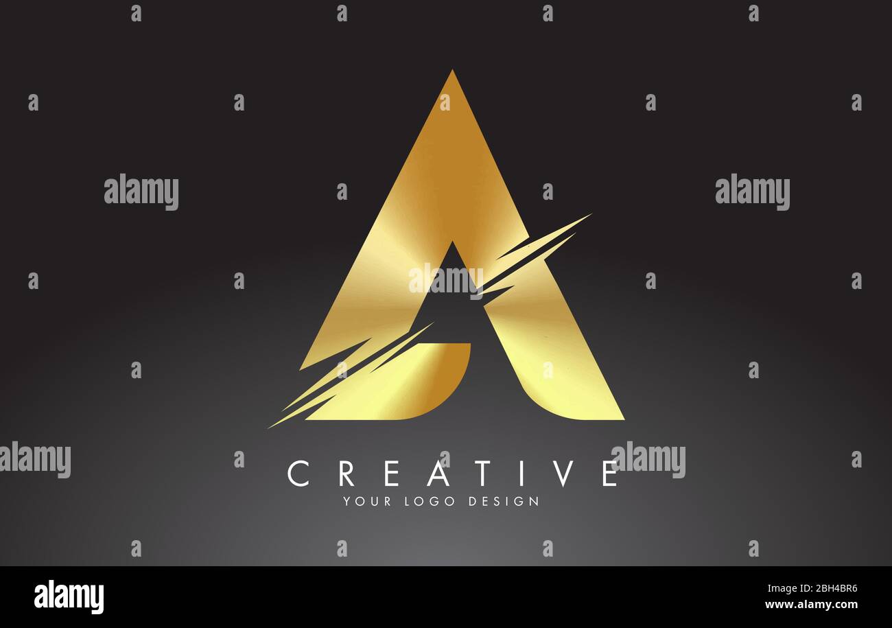 Golden A letter logo design with creative cuts. Creative vector ...