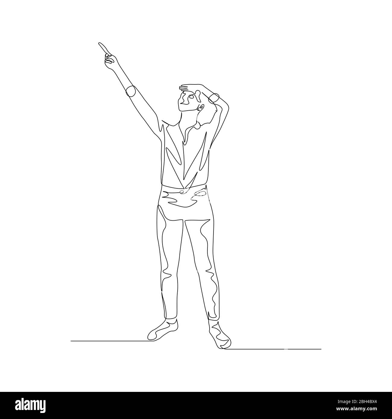 Continuous one line woman points forefinger to the sky. Vector Stock Vector
