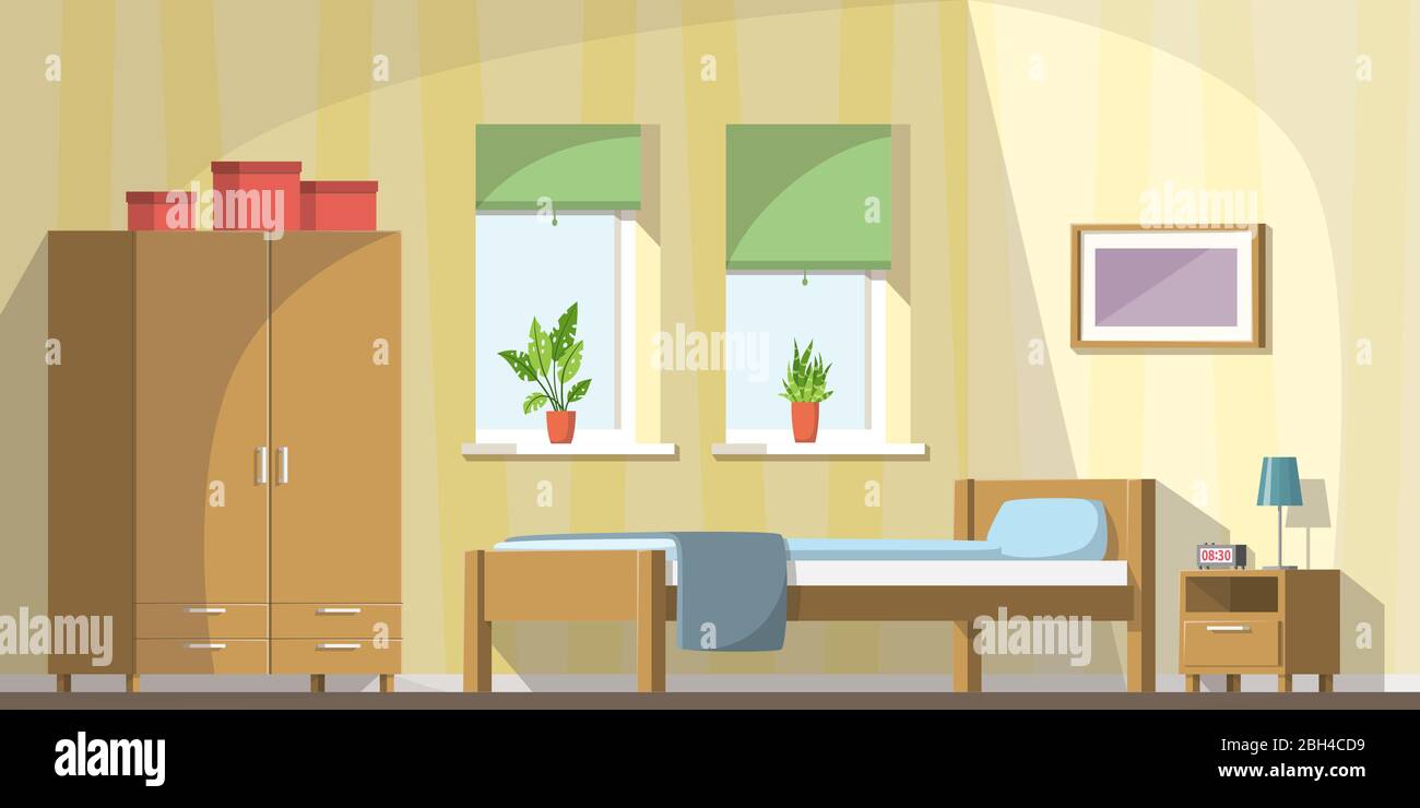 Bedroom with furniture. Vector illustration with separate layers. Stock Vector