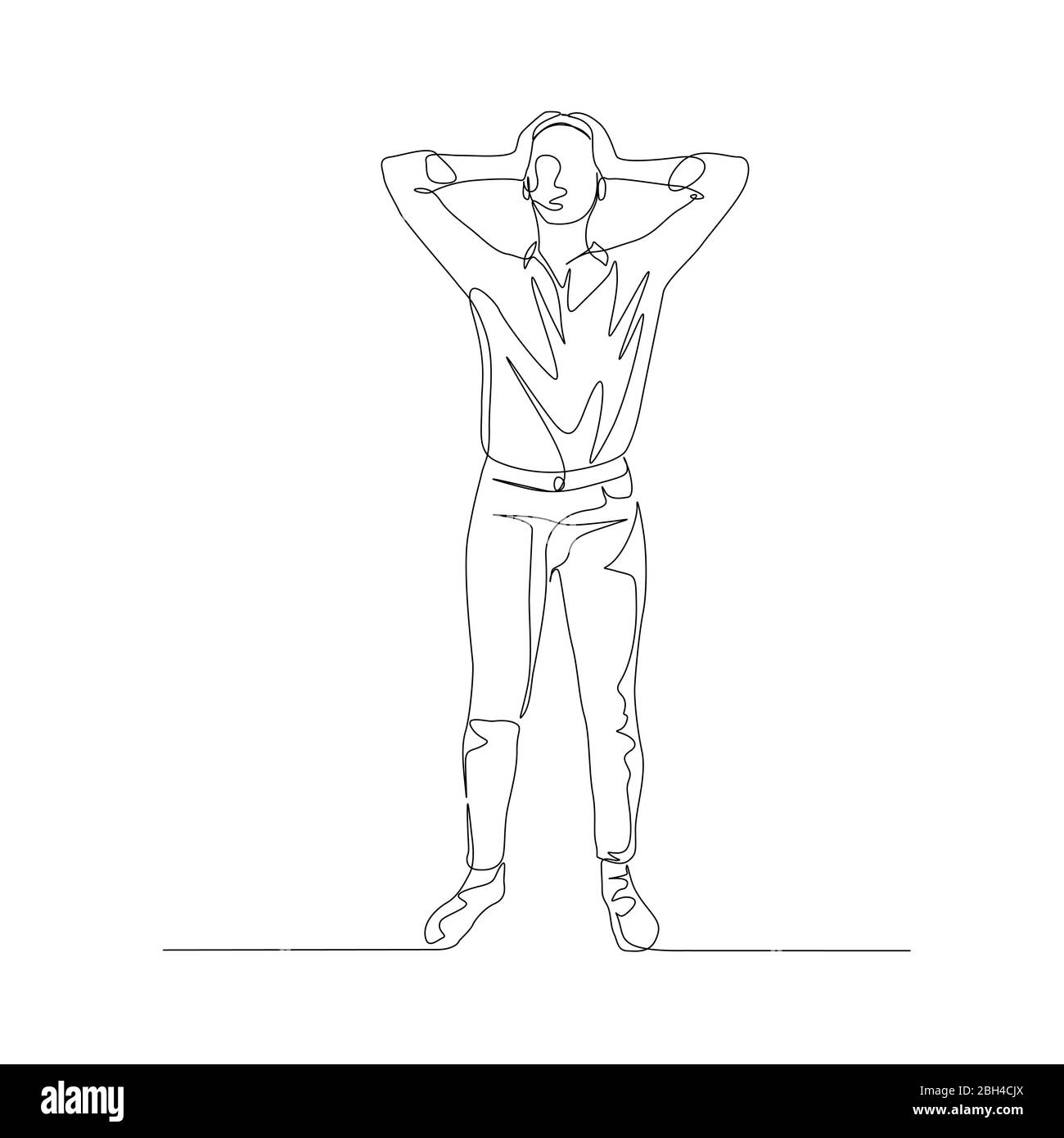 Continuous one line woman holds on to her head with two hands. Something bad happened. Vector Stock Vector