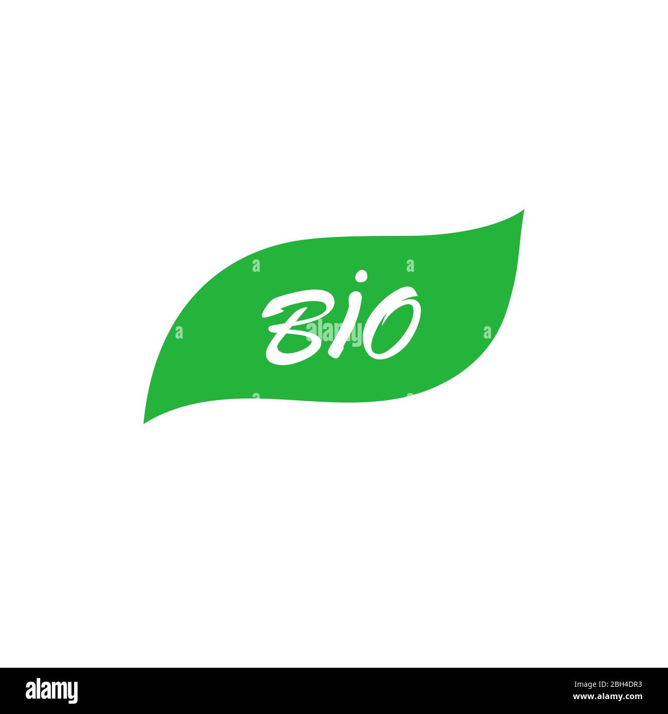 Bio handwritten green leaf badge. Design element for packaging design and promotional material. Vector illustration. Stock Vector