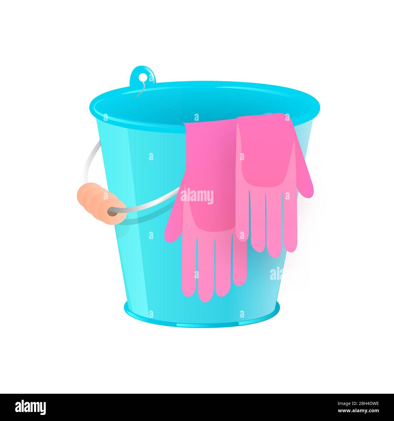 Plastic blue bucket with rubber gloves for household cleaning and home ...
