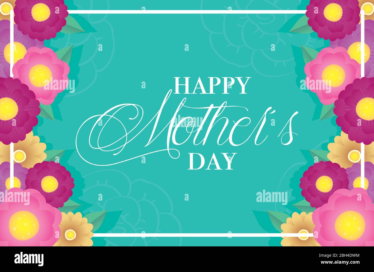 happy mothers day card with flowers square frame Stock Vector Image ...