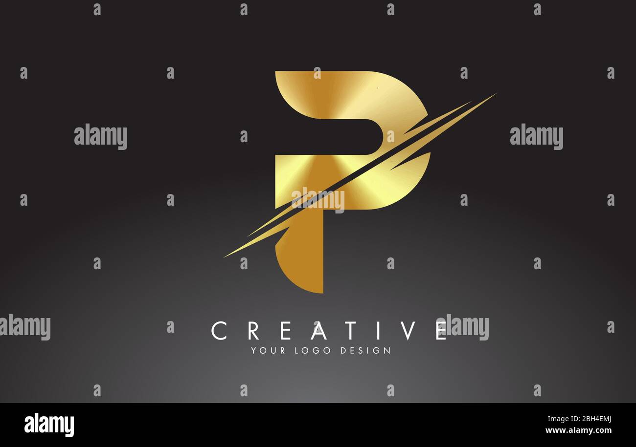 Golden P letter logo design with creative cuts. Creative vector ...