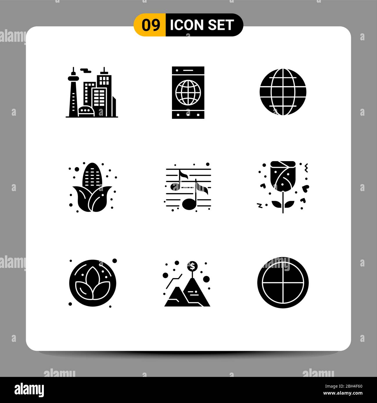 Pack of 9 creative Solid Glyphs of party, music, world, food, autumn Editable Vector Design Elements Stock Vector