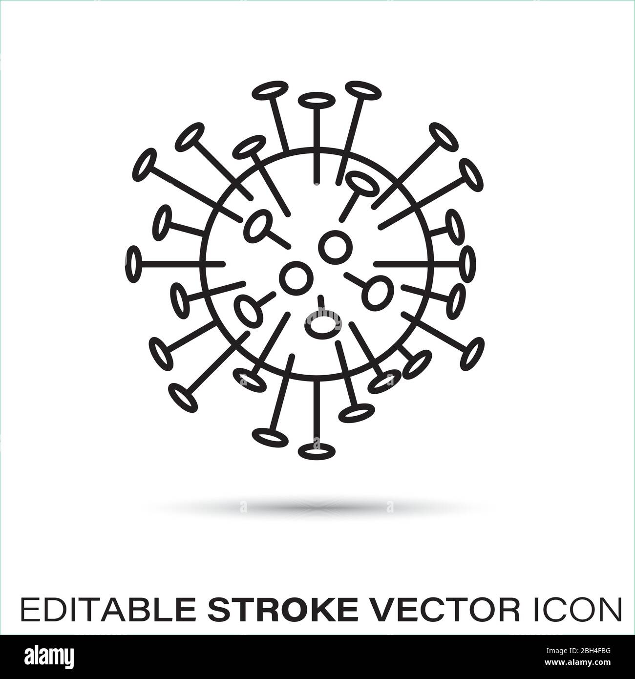 Corona virus vector line icon. Covid-19 pandemic pathogen germ editable outline symbol on white background. Stock Vector