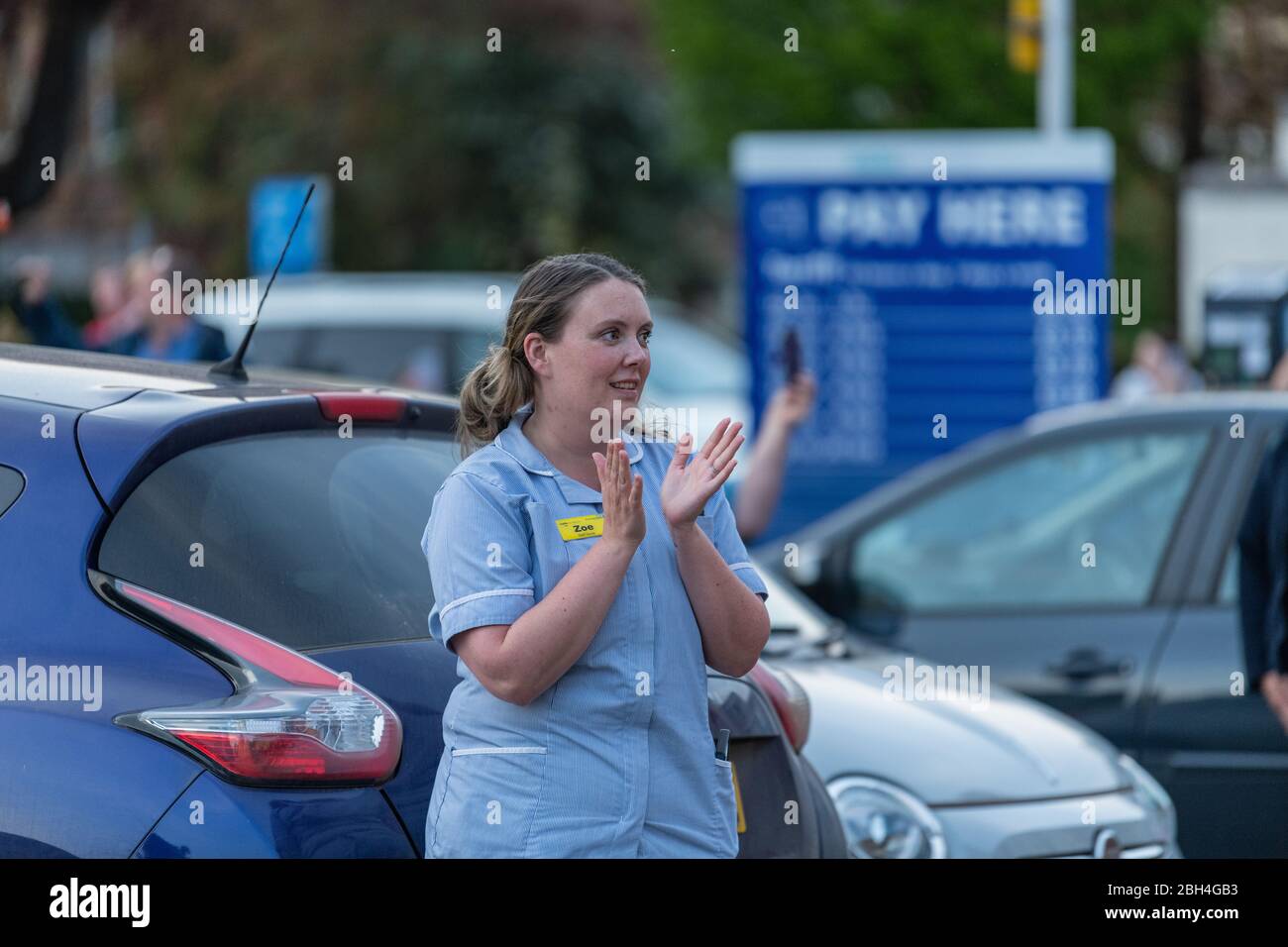 Clap for the NHS at Cheltenham General Hospital during the coronavirus pandemic, UK. Stock Photo