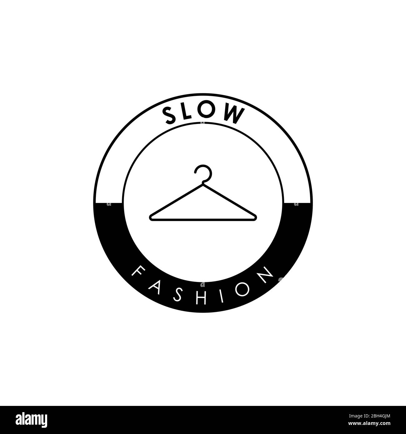 Slow fashion emblem with hanger. Design element for packaging design and promotional material. Vector illustration. Stock Vector