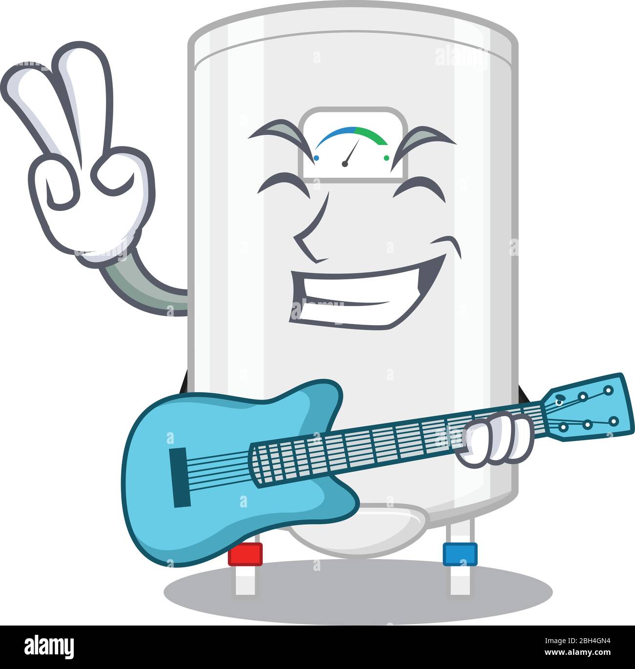 Talented musician of gas water heater cartoon design playing a guitar Stock Vector