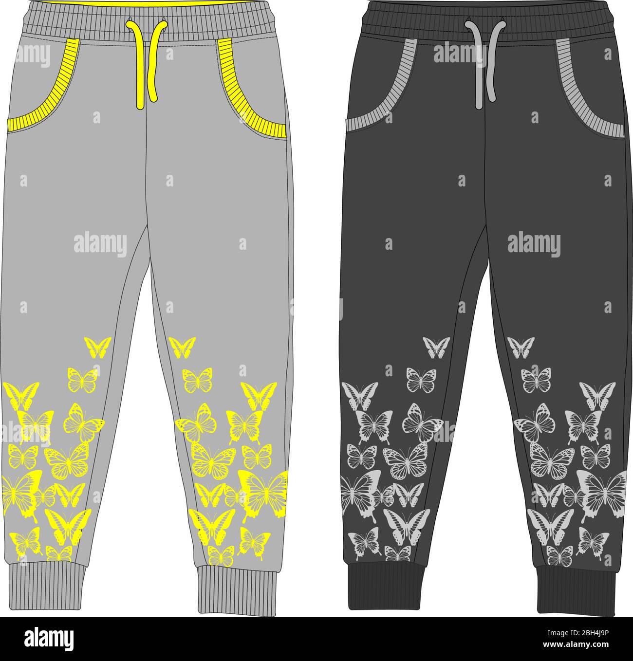 Girl fashion sport jogger pants butterfly template Stock Vector